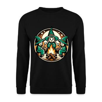 Camping Lagerfeuer Vintage Hexen Design - Unisex Pullover - Schwarz - Vorne - Alina (178cm) & Michal (187cm)