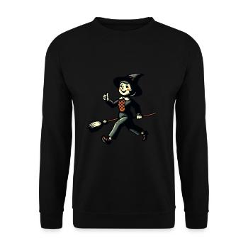 Retro Cartoon Hexen Gruseliges Party Design - Unisex Pullover - Schwarz - Vorne - Alina (178cm) & Michal (187cm)