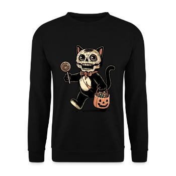 Gruselige Zombie Katze Süßes Oder Saures - Unisex Pullover - Schwarz - Vorne - Alina (178cm) & Michal (187cm)