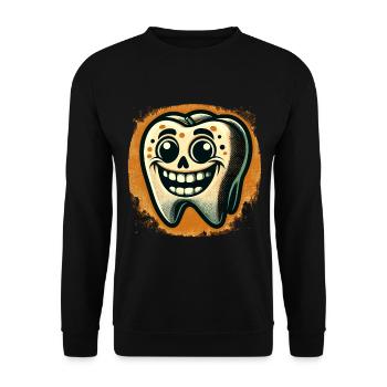 Halloween Zahnhygiene Lustiger Zombie Zahn - Unisex Pullover - Schwarz - Vorne - Alina (178cm) & Michal (187cm)