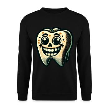 Halloween Zahnhygiene Lustiger Zombie Zahn - Unisex Pullover - Schwarz - Vorne - Alina (178cm) & Michal (187cm)
