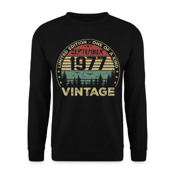 Septembre 1977 Vintage Cadeau D'anniversaire 1977 - Sweat-shirt Unisexe - noir - Devant - Alina (178cm) & Michal (187cm)