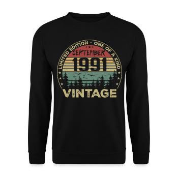Septembre 1991 Vintage Cadeau D'anniversaire 1991 - Sweat-shirt Unisexe - noir - Devant - Alina (178cm) & Michal (187cm)