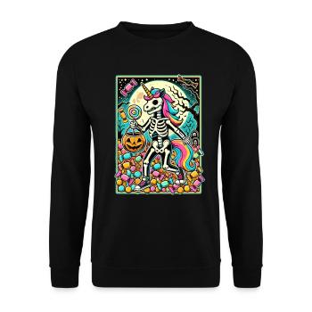 Lustiges Einhorn Skelett Liebt Süßigkeiten - Unisex Pullover - Schwarz - Vorne - Alina (178cm) & Michal (187cm)