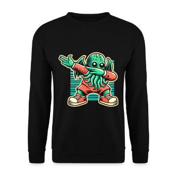 Lustiger Dabbender Cthulhu Kreatur Mit Tentakeln - Unisex Pullover - Schwarz - Vorne - Alina (178cm) & Michal (187cm)