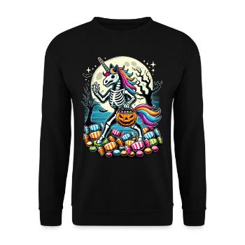 Lustiges Einhorn Skelett Liegt Süßigkeiten - Unisex Pullover - Schwarz - Vorne - Alina (178cm) & Michal (187cm)