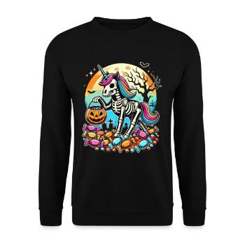 Lustiges Einhorn Skelett Liebt Süßigkeiten - Unisex Pullover - Schwarz - Vorne - Alina (178cm) & Michal (187cm)