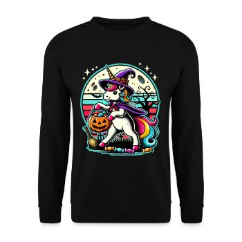 Truc ou friandise d'Halloween drôle de licorne de sorcière - Sweat-shirt Unisexe - noir - Devant - Alina (178cm) & Michal (187cm)