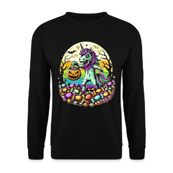 Funny Zombie Unicorn Loves Candy - Unisex Sweatshirt - black - Front - Alina (178cm) & Michal (187cm)
