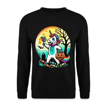 Funny Zombie Unicorn Loves Candy - Unisex Sweatshirt - black - Front - Alina (178cm) & Michal (187cm)