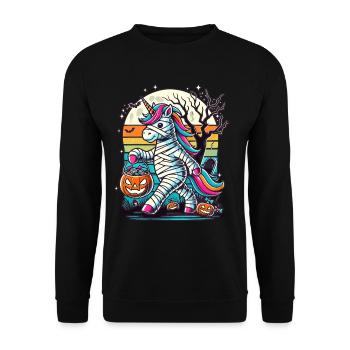 Lustige Einhorn Mumie Liegt Süßigkeiten - Unisex Pullover - Schwarz - Vorne - Alina (178cm) & Michal (187cm)