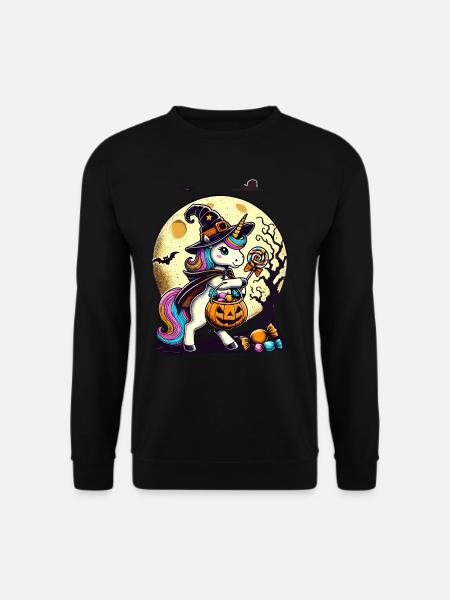 Lustige Einhorn Hexe Liebt Süßigkeiten - Unisex Pullover - Schwarz