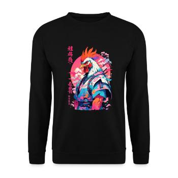 Hahn Yokai Vaporwave Aesthetic Samurai Kunst - Unisex Pullover - Schwarz - Vorne - Alina (178cm) & Michal (187cm)