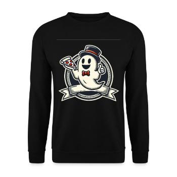 Halloween Funny Ghost With Pizza - Unisex Sweatshirt - black - Front - Alina (178cm) & Michal (187cm)