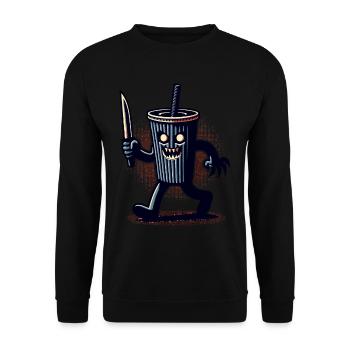 Unheimlicher Psycho Trinkbecher Getränke - Unisex Pullover - Schwarz - Vorne - Alina (178cm) & Michal (187cm)