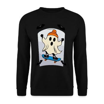 Skateboarding Ghost Funny Halloween Design - Unisex Sweatshirt - black - Front - Alina (178cm) & Michal (187cm)