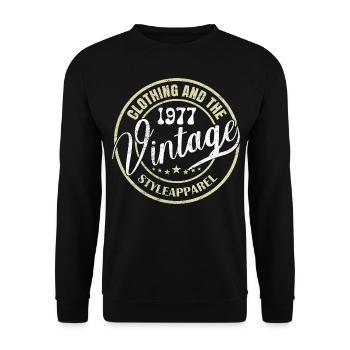 Jahrgang 1977 Retro 1977 Geburtstagsgeschenk 1977 - Unisex Pullover - Schwarz - Vorne - Alina (178cm) & Michal (187cm)