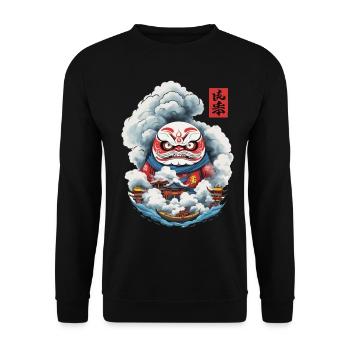 Japanischer Daruma Aesthetic Yokai Design - Unisex Pullover - Schwarz - Vorne - Alina (178cm) & Michal (187cm)