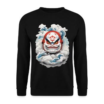 Japanischer Daruma Aesthetic Yokai Vintage - Unisex Pullover - Schwarz - Vorne - Alina (178cm) & Michal (187cm)