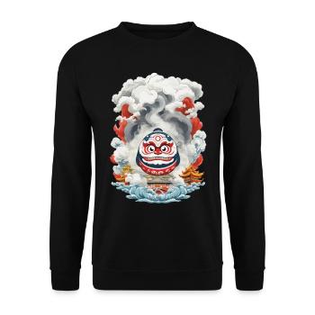 Japanischer Daruma Ästhetik Yokai Vintage - Unisex Pullover - Schwarz - Vorne - Alina (178cm) & Michal (187cm)