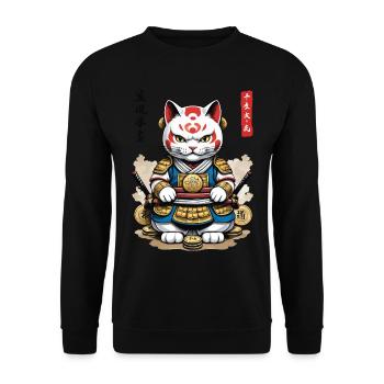 Samurai Cat in Aesthetic Japan Style - Unisex Sweatshirt - black - Front - Alina (178cm) & Michal (187cm)