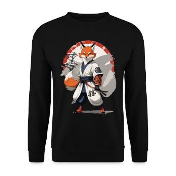 Kitsune Samurai Fox Vintage Ukiyo-e Style - Unisex Sweatshirt - black - Front - Alina (178cm) & Michal (187cm)