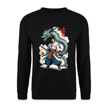Samouraï Dragon Vintage Ukiyo-e Style Artwork - Sweat-shirt Unisexe - noir - Devant - Alina (178cm) & Michal (187cm)