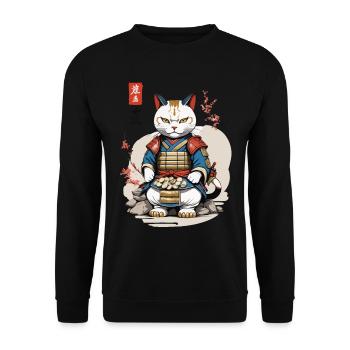 Samurai Cat in Asian Ukiyo-E Style - Unisex Sweatshirt - black - Front - Alina (178cm) & Michal (187cm)