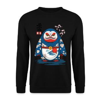 Japanese Daruma Aesthetic Yokai Streetwear - Unisex Sweatshirt - black - Front - Alina (178cm) & Michal (187cm)