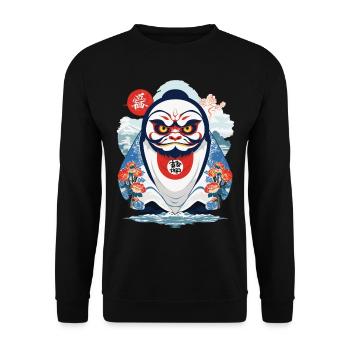 Japanese Daruma Aesthetic Yokai Vintage - Unisex Sweatshirt - black - Front - Alina (178cm) & Michal (187cm)