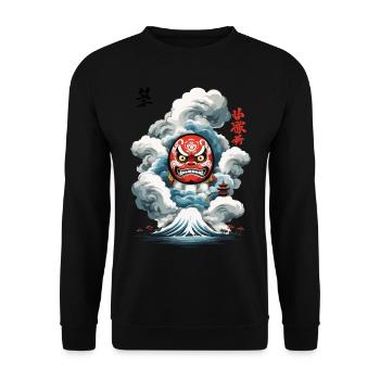 Japanese Daruma Aesthetic Yokai Design - Unisex Sweatshirt - black - Front - Alina (178cm) & Michal (187cm)