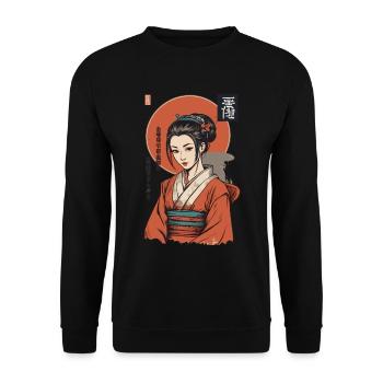 Kunoichi Ninja Geisha Samurai Kunst Anime Stil - Unisex Pullover - Schwarz - Vorne - Alina (178cm) & Michal (187cm)