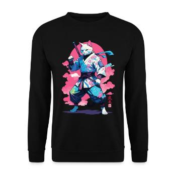 Conception esthétique Samurai Cat Vaporwave - Sweat-shirt Unisexe - noir - Devant - Alina (178cm) & Michal (187cm)