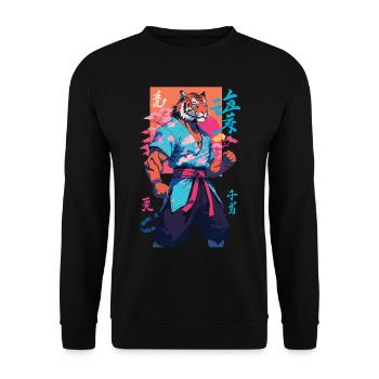 Tiger Yokai Vaporwave Aesthetic Samurai Art - Unisex Sweatshirt - black - Front - Alina (178cm) & Michal (187cm)