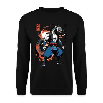 Dragon Samurai Vintage Ukiyo-e Style Artwork - Unisex Sweatshirt - black - Front - Alina (178cm) & Michal (187cm)