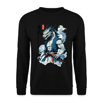 Drachen Samurai Vintage Ukiyo-e Stil Asiatischer - Unisex Pullover - Schwarz - Vorne - Alina (178cm) & Michal (187cm)