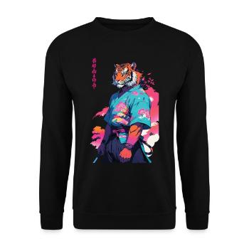 Tiger Yokai Vaporwave Aesthetic Samurai Art - Unisex Sweatshirt - black - Front - Alina (178cm) & Michal (187cm)