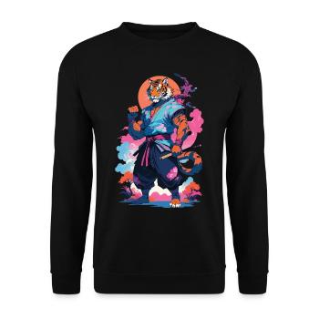 Tiger Yokai Vaporwave Aesthetic Samurai Art - Unisex Sweatshirt - black - Front - Alina (178cm) & Michal (187cm)
