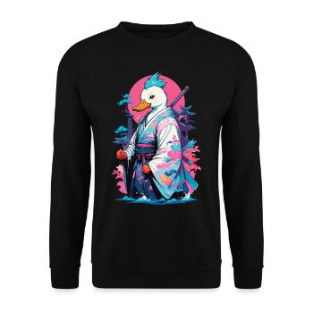 Samurai Ente Aesthetic Vaporwave Stil - Unisex Pullover - Schwarz - Vorne - Alina (178cm) & Michal (187cm)