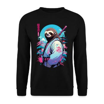Samurai Faultier Aesthetic Vaporwave Stil - Unisex Pullover - Schwarz - Vorne - Alina (178cm) & Michal (187cm)
