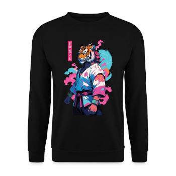 Tiger Yokai Vaporwave Aesthetic Samurai Design - Unisex Sweatshirt - black - Front - Alina (178cm) & Michal (187cm)