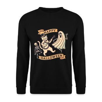 Happy Holiday Cat Happy Halloween Design - Unisex Sweatshirt - black - Front - Alina (178cm) & Michal (187cm)