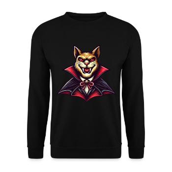 Vampir Katze Lustiges Halloween Outfit - Unisex Pullover - Schwarz - Vorne - Alina (178cm) & Michal (187cm)