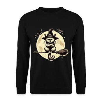 Funny Witch Cat Grumpy Magician Cat - Unisex Sweatshirt - black - Front - Alina (178cm) & Michal (187cm)
