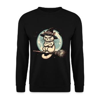 Schlecht Gelaunte Hexenkatze Lustige Magier Katze - Unisex Pullover - Schwarz - Vorne - Alina (178cm) & Michal (187cm)