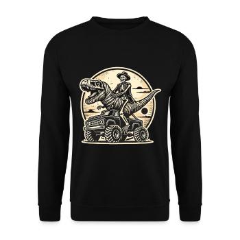 Dinosaurier auf Monstertruck Motorsport Liebhaber - Unisex Pullover - Schwarz - Vorne - Alina (178cm) & Michal (187cm)