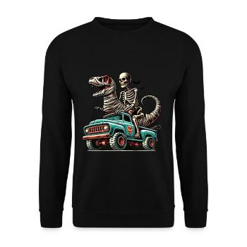 Dinosaurier auf Monstertruck Motorsport Liebhaber - Unisex Pullover - Schwarz - Vorne - Alina (178cm) & Michal (187cm)