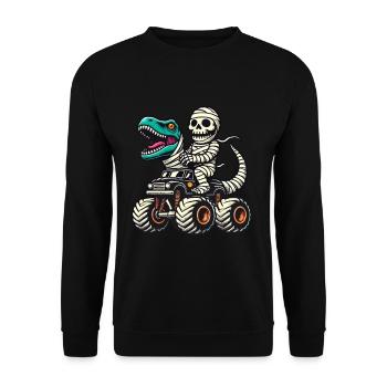 Dinosaurier auf Monstertruck Motorsport Liebhaber - Unisex Pullover - Schwarz - Vorne - Alina (178cm) & Michal (187cm)