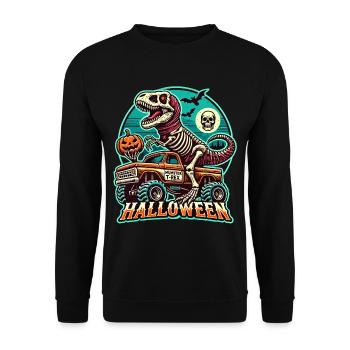 Dinosaurier auf Monstertruck Motorsport Liebhaber - Unisex Pullover - Schwarz - Vorne - Alina (178cm) & Michal (187cm)