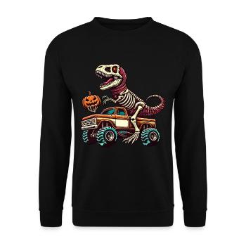 Dinosaurier auf Monstertruck Motorsport Liebhaber - Unisex Pullover - Schwarz - Vorne - Alina (178cm) & Michal (187cm)